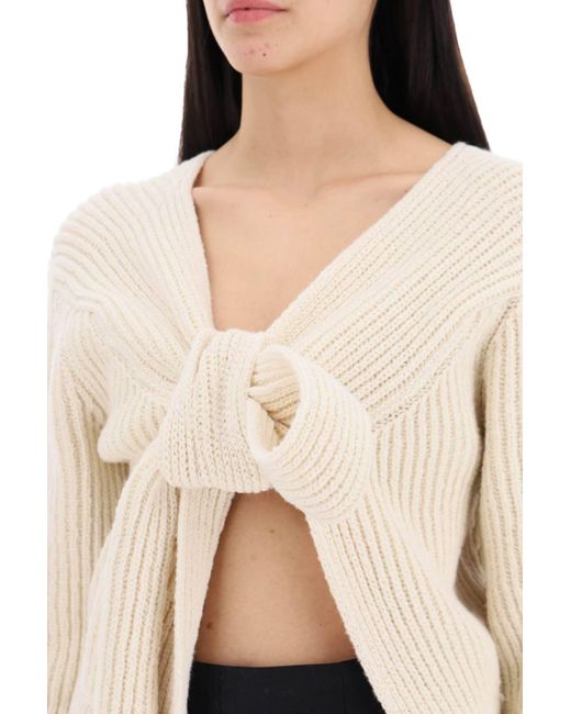 Jil Sander Natural Ribbed Sweater With Tieable Closure