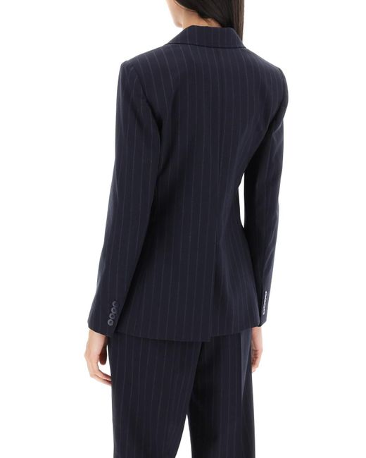 Max Mara Studio 'sella' Pinstriped Double Breasted Jacket in Blue | Lyst