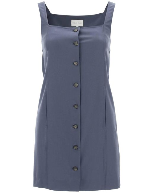 Loulou Studio Blue Buttoned Pinafore Dress
