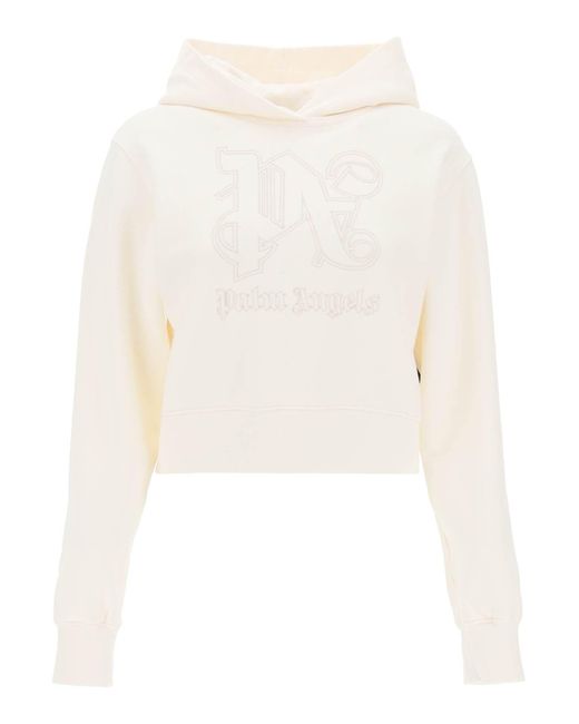 Palm Angels White Logo-embroidered Hooded Cotton Sweatshirt