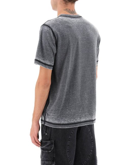 DIESEL Gray T-Shirt With Burn-Out Logo for men
