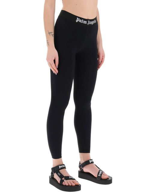Palm Angels Black Sporty Leggings With Branded Stripe