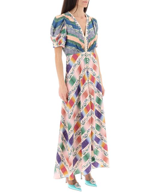 Saloni Blue Lea Jacquard Satin Long Dress