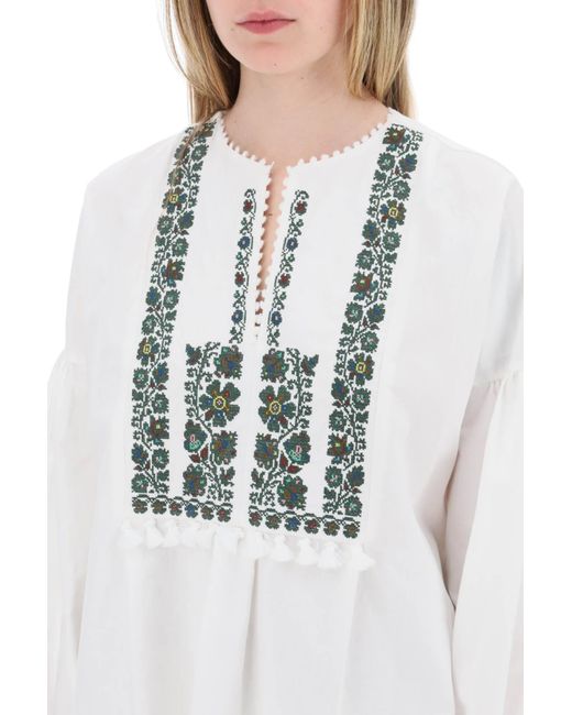 Weekend by Maxmara White Cotton And Linen Blouse With Embroidery
