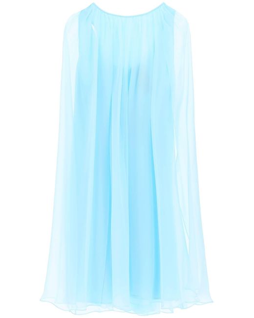 Max Mara Blue Mini Flared Silk Chiffon Dress