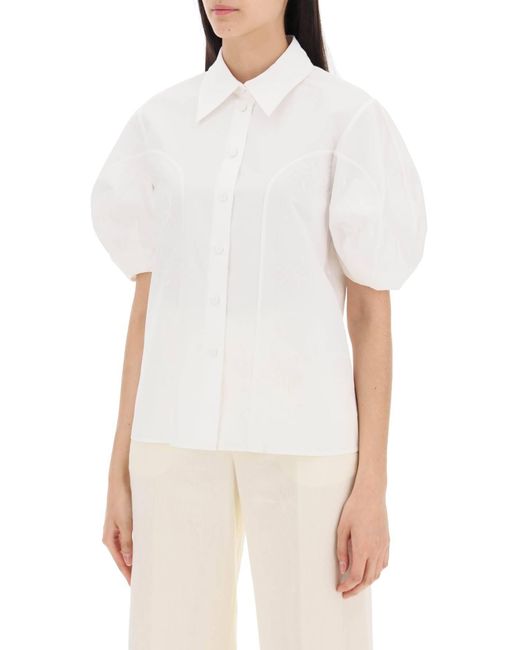Chloé White Embroidered Blouse With Balloon Sleeves