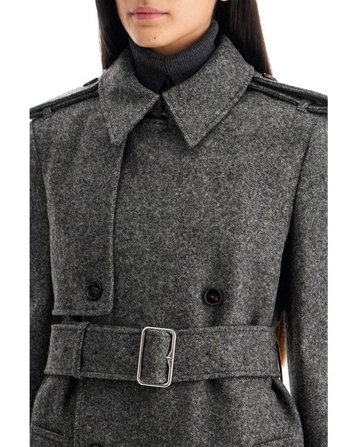 Burberry Gray Double-Breasted Wool Trench Coat