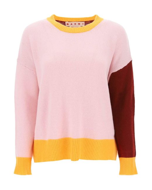 Marni Pink Colorblocked Cashmere Sweater