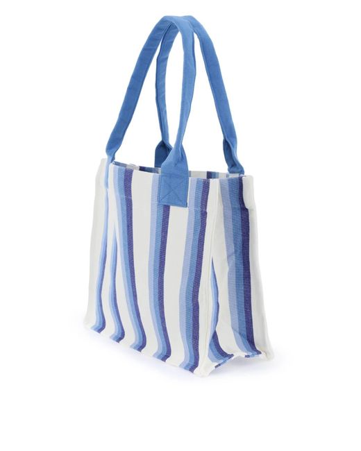 Ganni White Recycled Cotton Striped Tote Bag