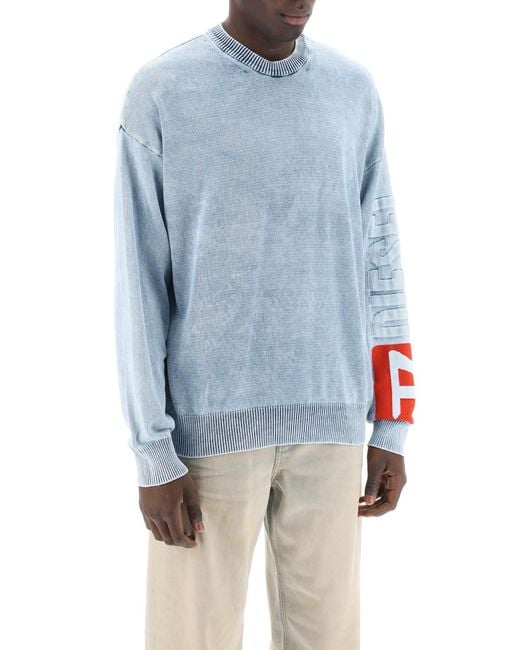 DIESEL Blue Cotton Denim Effect Knit Shirt for men