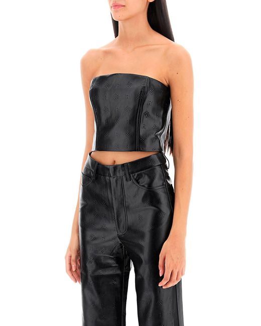 ROTATE BIRGER CHRISTENSEN Black Faux Leather Cropped Top