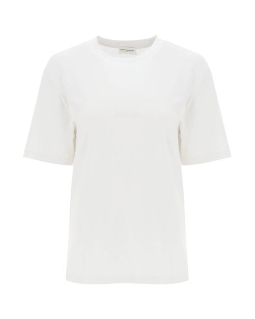 T-Shirt Con Ricamo Logo di Saint Laurent in White