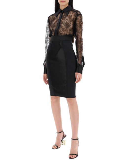 Dolce & Gabbana Black "Mini Satin And Powernet Skirt"