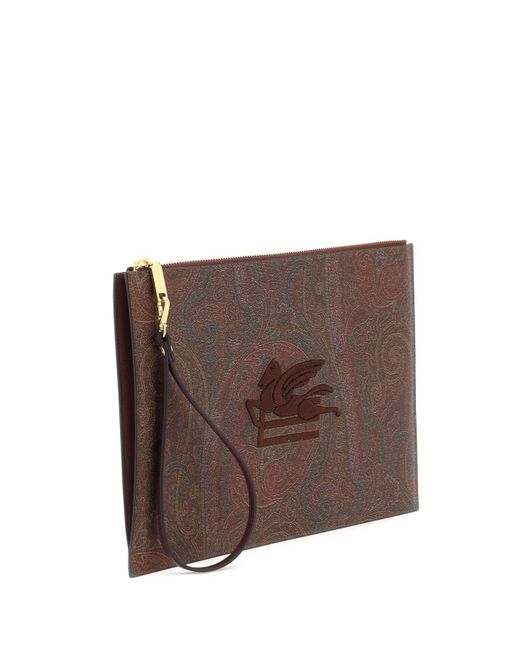 Etro Brown Paisley Pouch With Embroidery for men