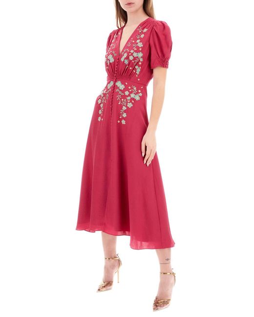 Saloni Red 'lea' Midi Dress