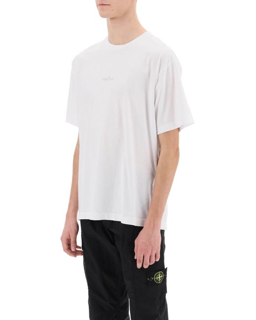 Stone Island White T-Shirt With Lived-In Effect Print for men