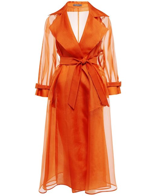 Max Mara Orange 'rauche' Long Silk Organza Trench Coat