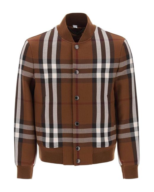 Burberry Brown Check Wool Cotton Bomber Jacket for men