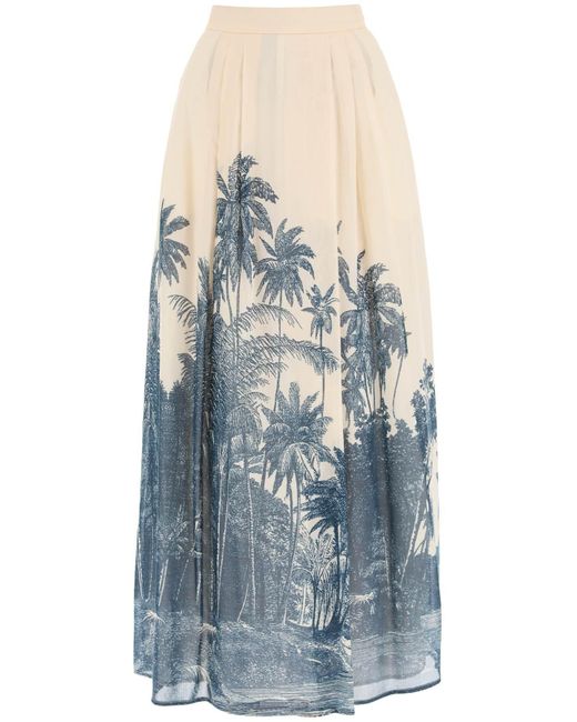 Max Mara Studio Blue Maxi Skirt With Tropical Print