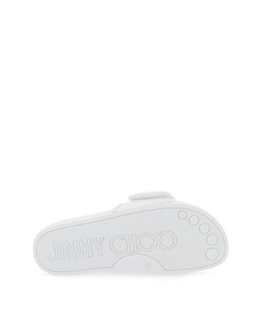 Jimmy Choo White Fitz Slides With Lycra Logoed Bang for men
