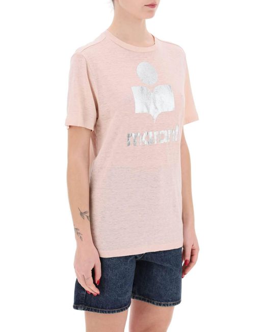 T-Shirt Zewel Con Logo Metallizzato di Isabel Marant in Pink
