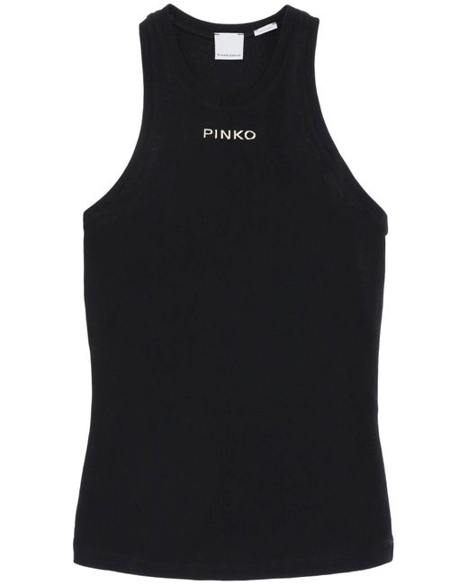 Top Smanicato Con Logo di Pinko in Black