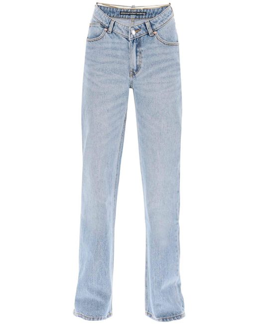 Alexander Wang Blue Asymmetric Waist Jeans With Chain Detail