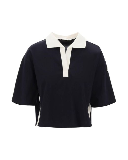 Moncler Blue Polo Shirt With Poplin Inserts