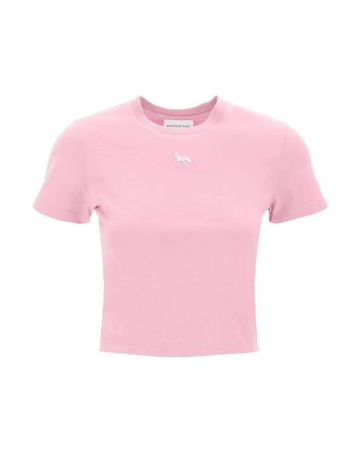 T Shirt Cropped Baby Fox di Maison Kitsuné in Pink