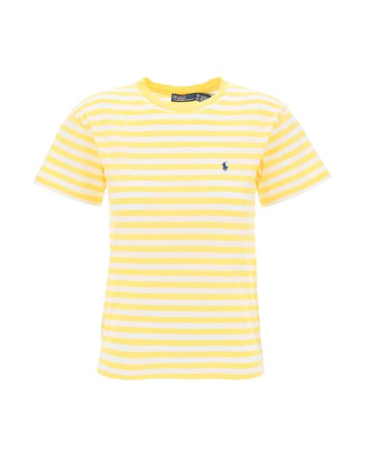 T Shirt Girocollo A Righe di Polo Ralph Lauren in Yellow