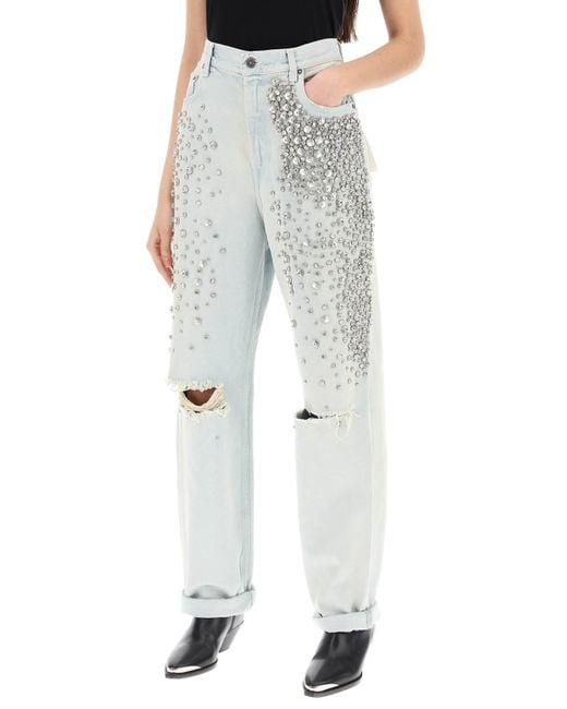Golden Goose Deluxe Brand Gray Bleached Jeans With Crystals