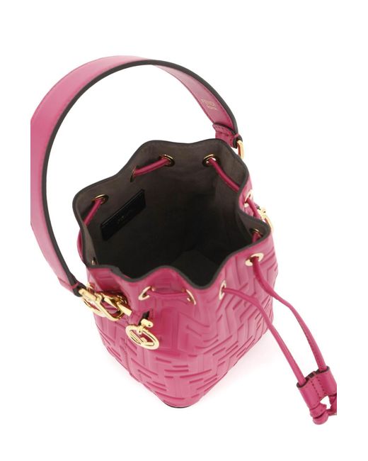 FENDI: C'mon Mini bag in leather with FF monogram - Fuchsia