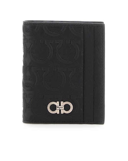 Ferragamo Black Embossed Leather Bi-fold Cardholder for men