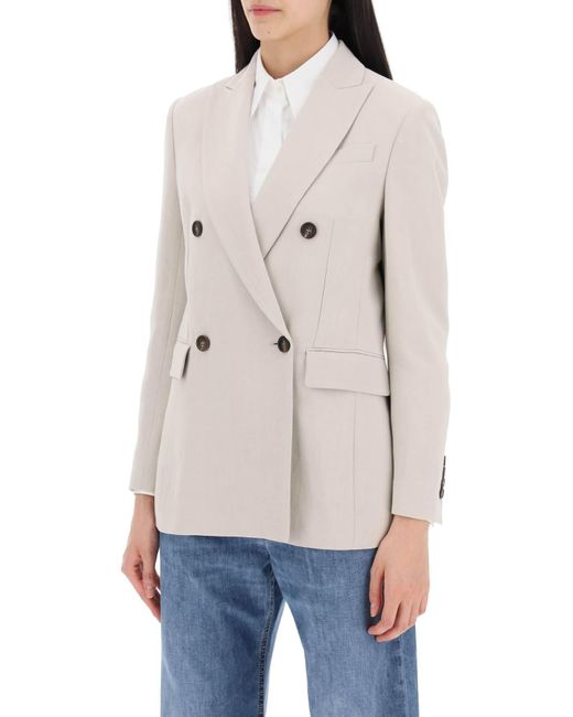 Brunello Cucinelli Natural Twill Jacket With Monile Detail