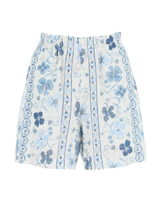 See By Chloé Blue See By Chloe Printed Linen Blend Shorts