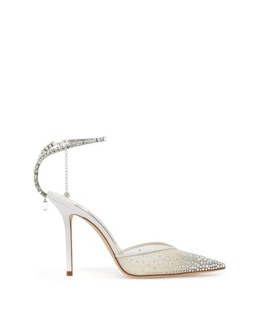 Jimmy Choo White Saeda 100 Pumps With Crystals