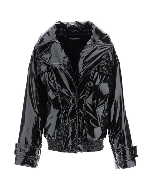 womens black patent leather jacket