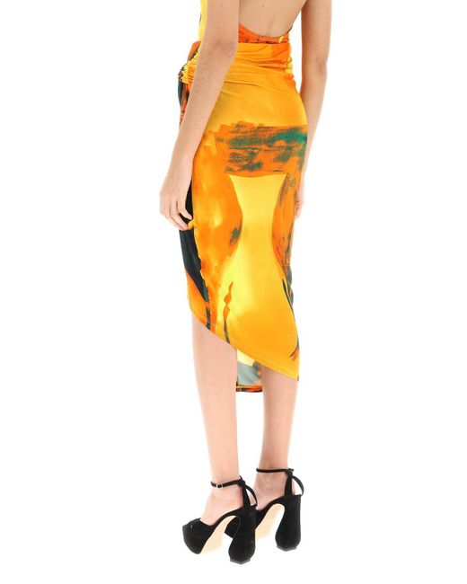 Louisa Ballou Orange Coastline Midi Skirt
