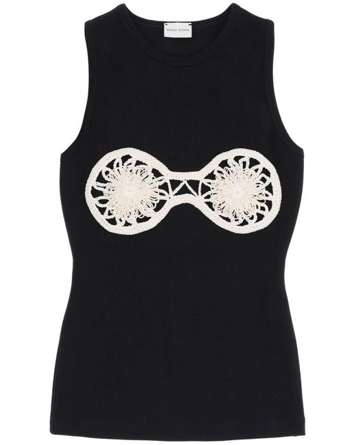 Magda Butrym Black Sleeveless Top With Crochet Details