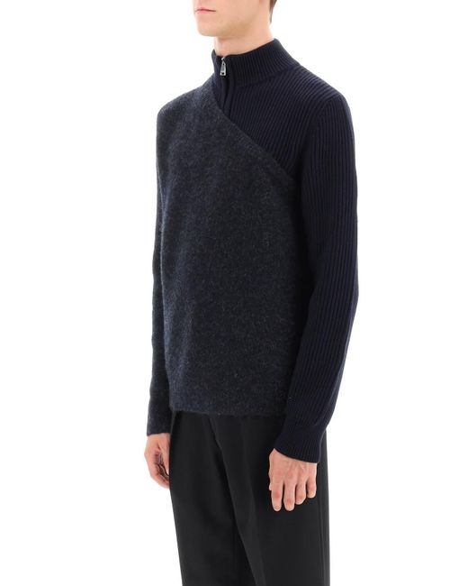 Fendi Blue Two-tone Wool-and-alpaca Sweater for men