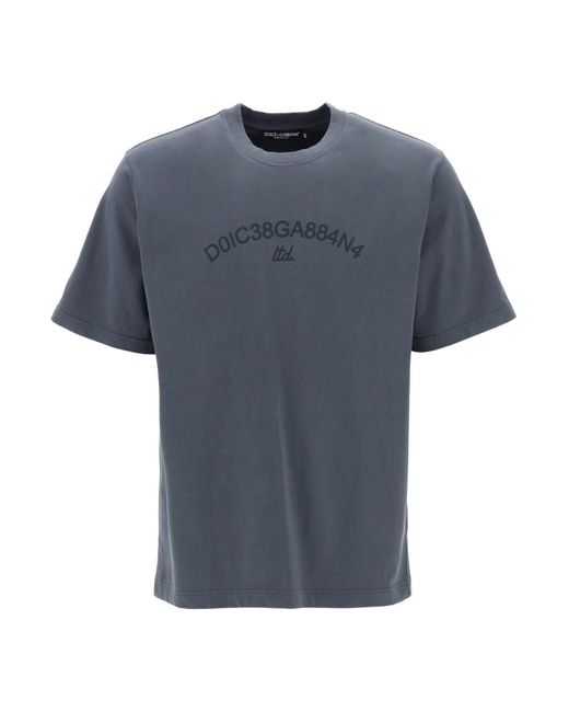Dolce & Gabbana Blue Cotton T-Shirt With Logo Print for men