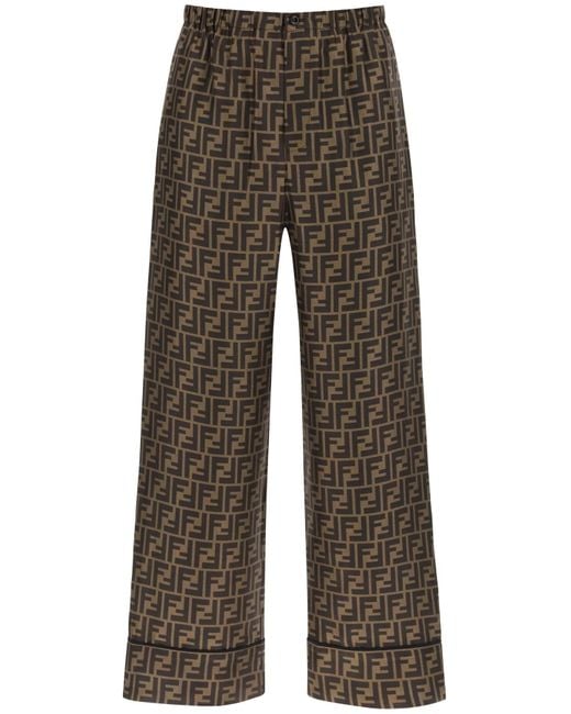 Fendi Silk Pajama Pants With All-over Logo in Gray | Lyst
