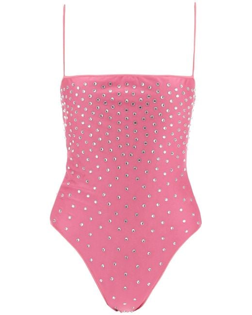 Oseree Pink Oséree One-piece Swimsuit With Crystals