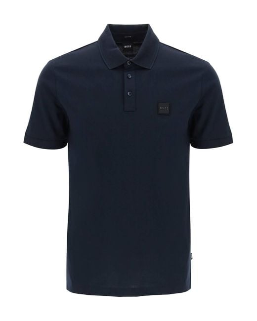 Boss Blue Mercerized Cotton Polo Shirt for men