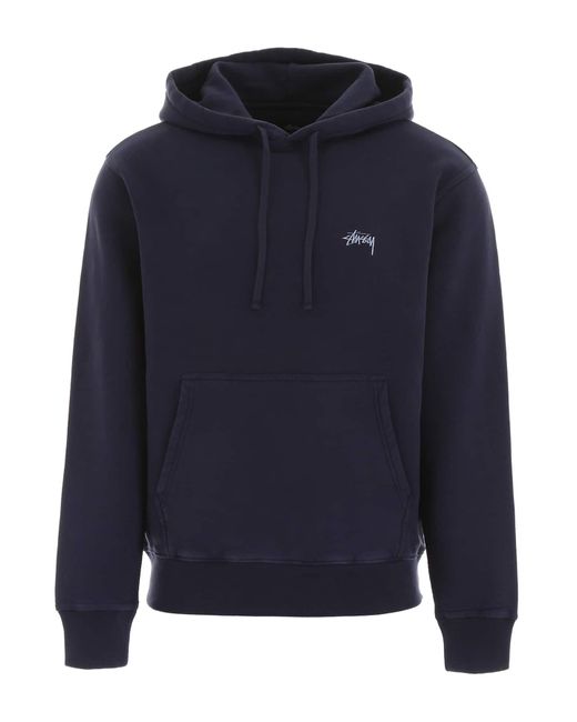 Stussy Blue Hoodie With Logo Embroidery for men