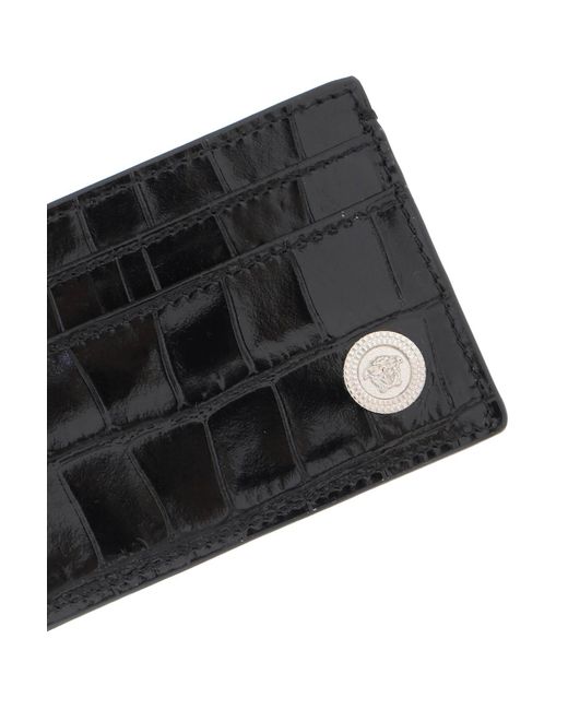 Versace Black Medusa Biggie Croco Embossed Cardholder