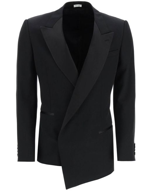 Alexander McQueen Wool Asymmetric Barathea Tuxedo Jacket in Black for