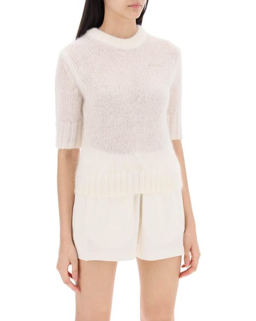 Ganni White Mohair Pullover Sweater