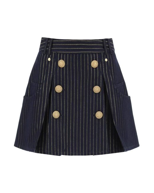 Balmain Blue Pinstriped-denim Mini Skirt