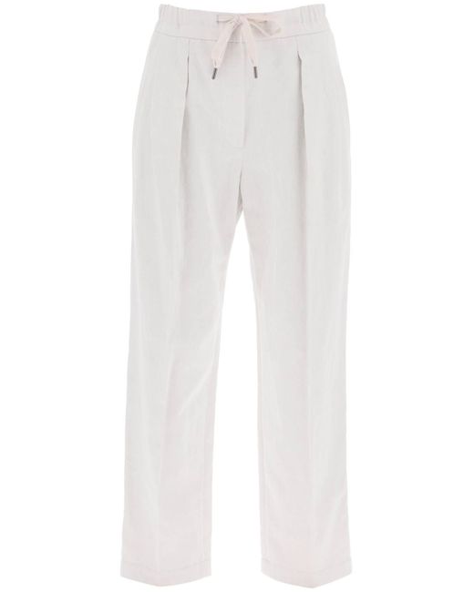 Brunello Cucinelli White Cotton And Linen Slouchy Pants